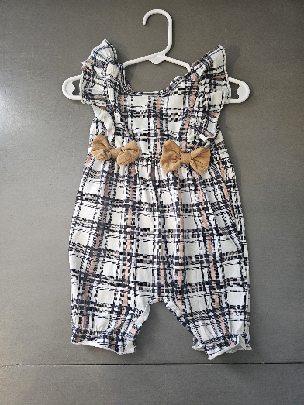Baby Girl Plaid Ruffle Romper 6-12M Fall Thanksgiving Bows